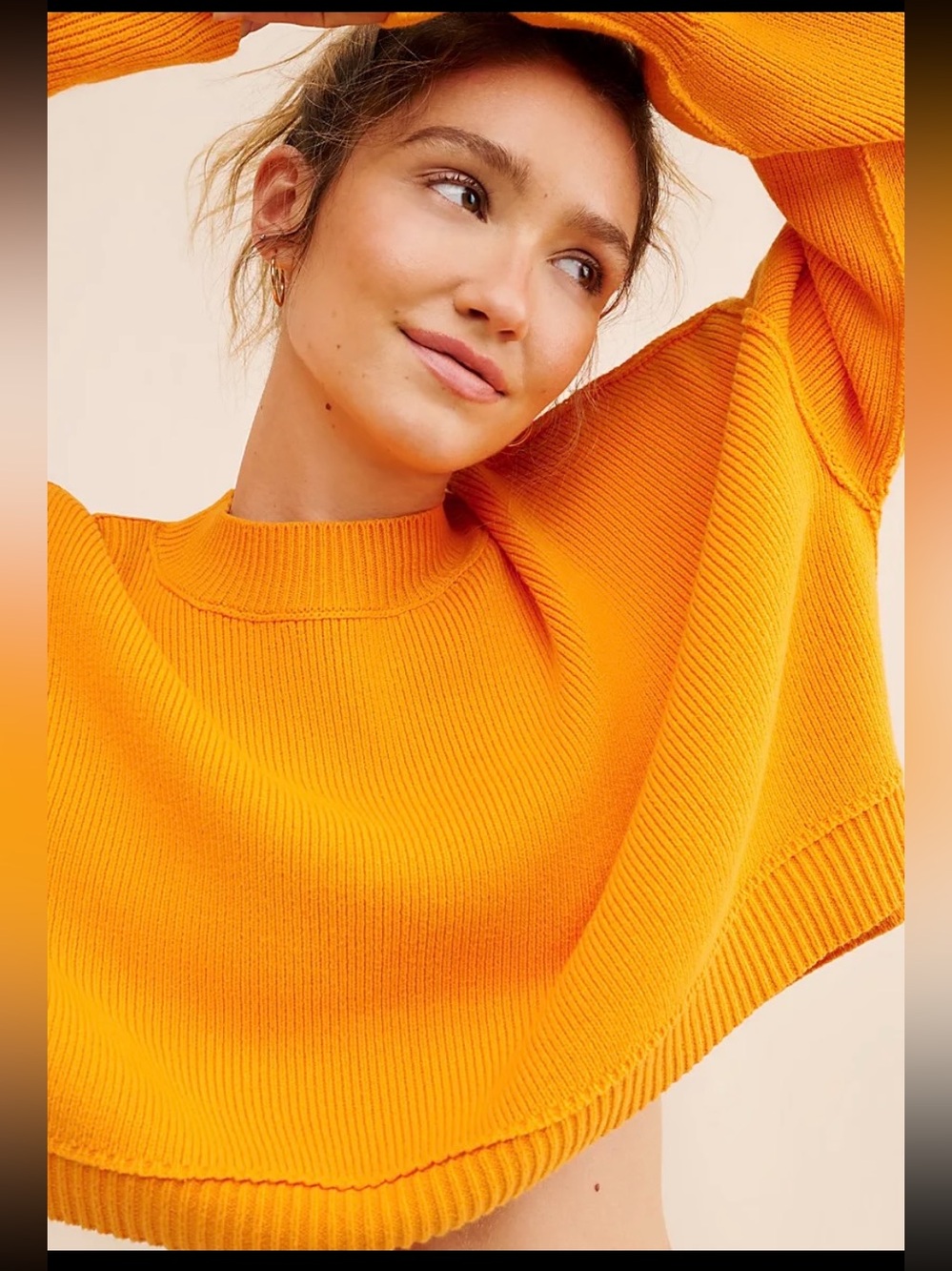 Free People Bright Orange Ribbed Crewneck Sweater